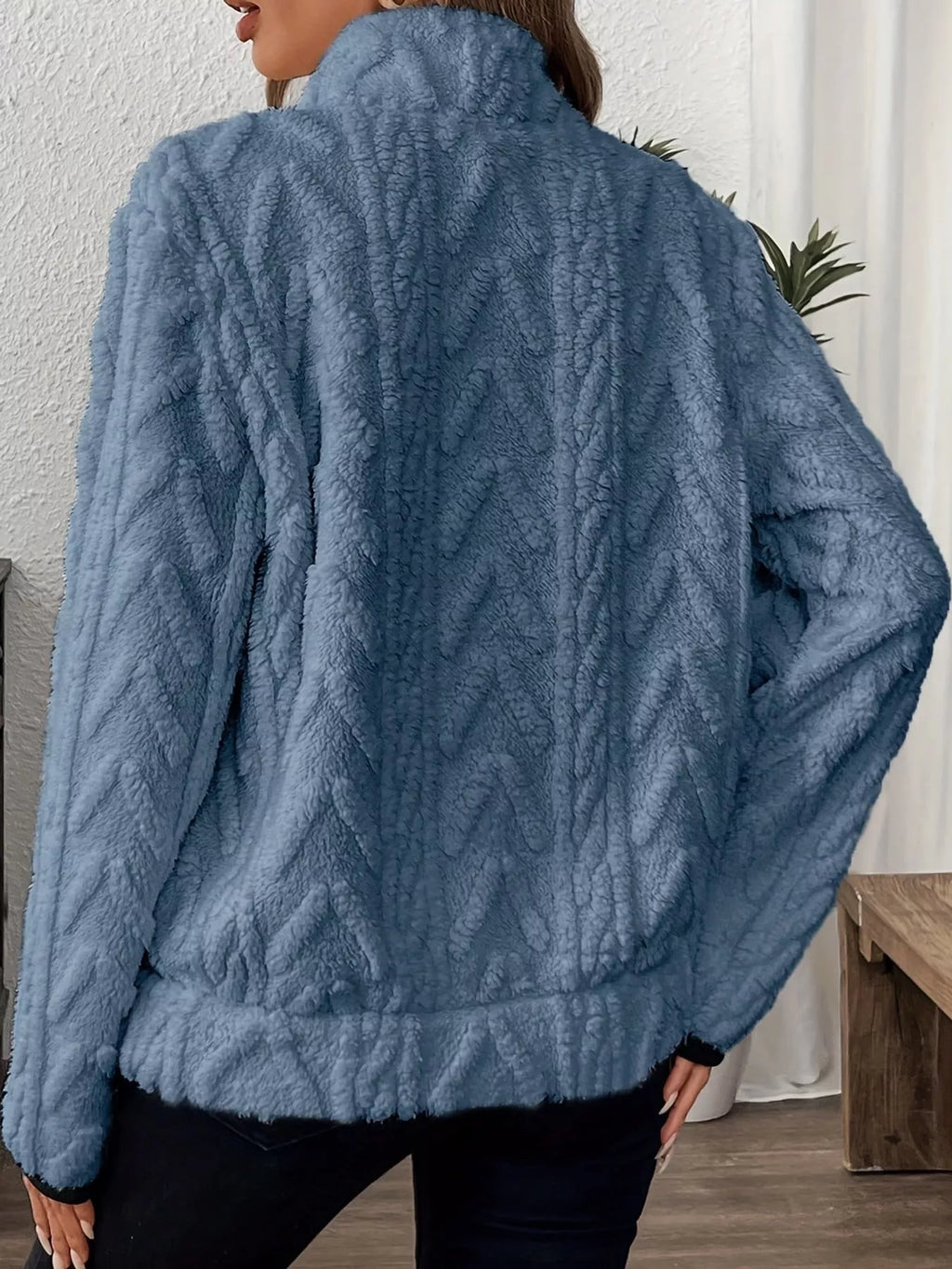 Full Size Quarter-Zip Sherpa Sweatshirt Plus Size