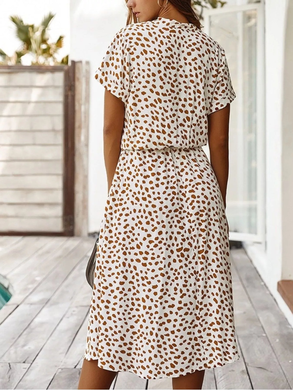 Animal Print Drawstring Waist Midi Dress