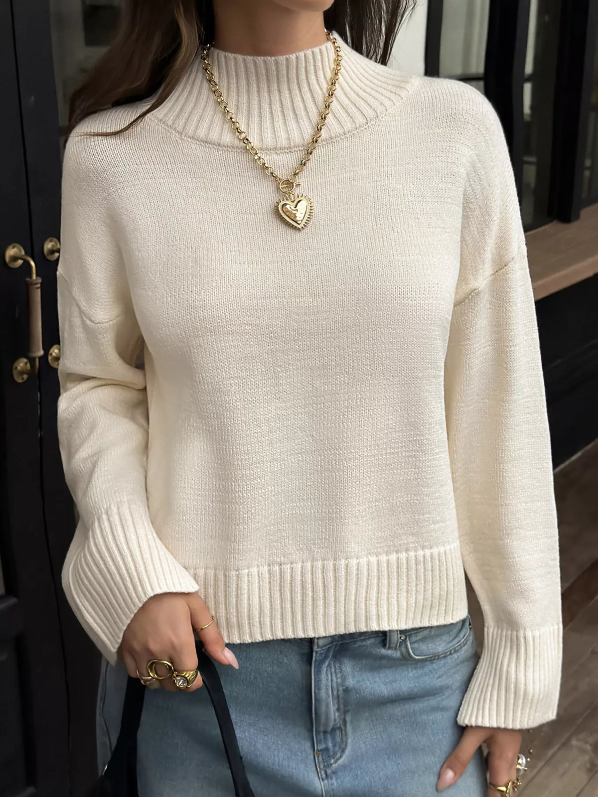 Mock Neck Dropped Shoulder Sweater