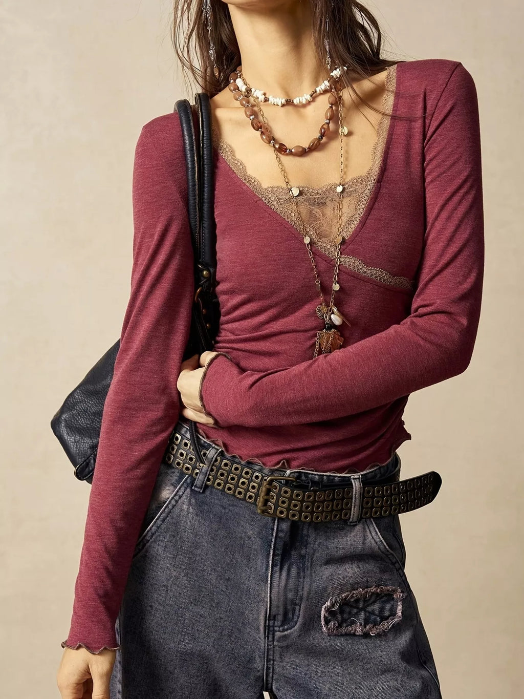 Lace Detail Long Sleeve T-Shirt