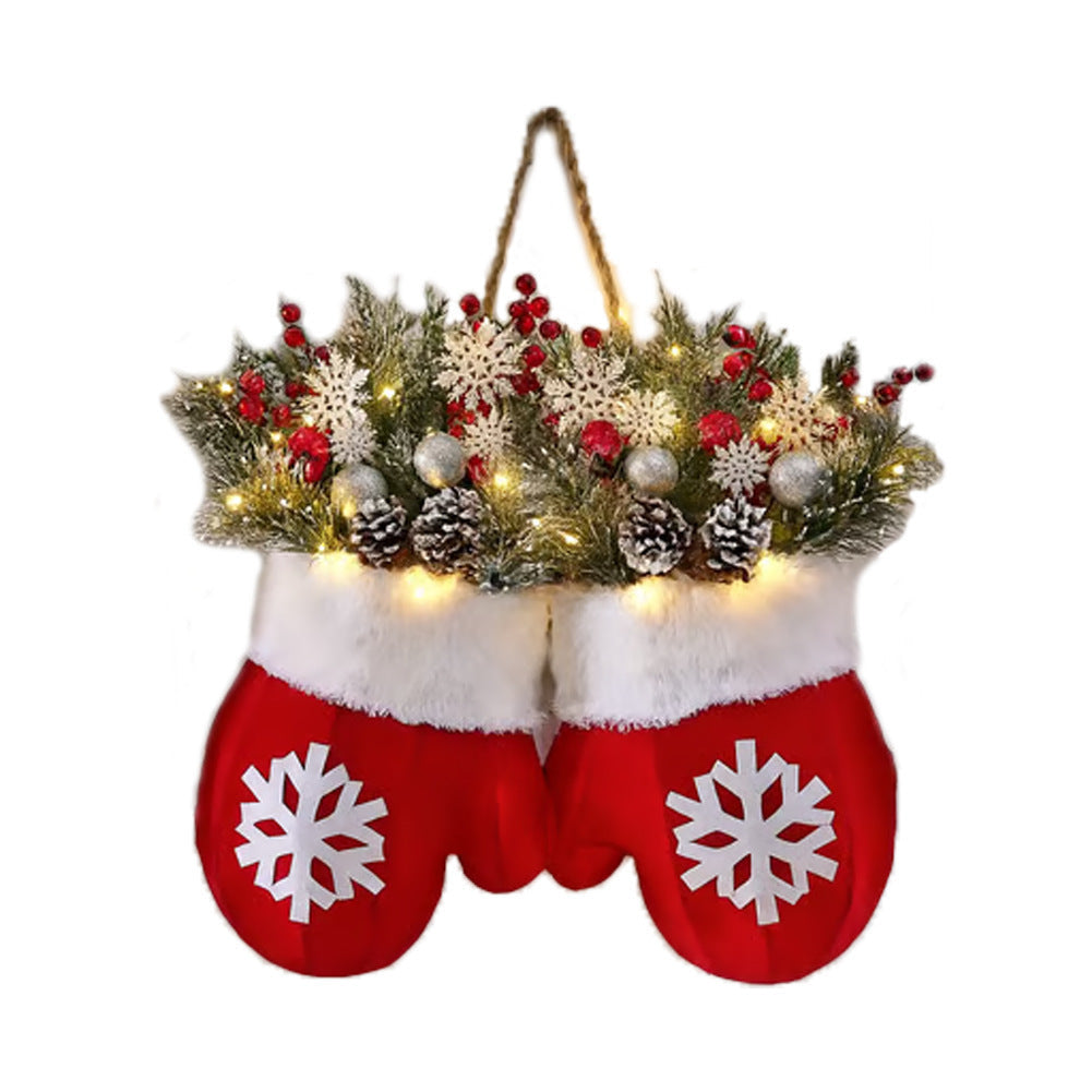 Christmas Garland Creative Glove Shaped Simulated Flower Wreath Window Door Gate Decoration Door Sign Xmas Party Decoration
