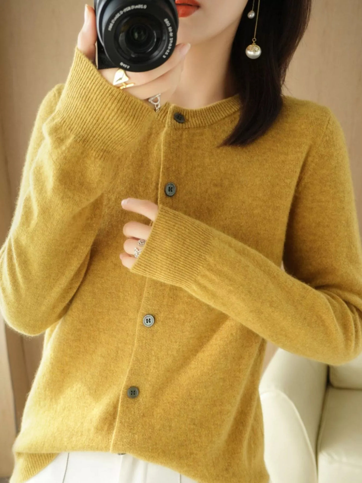 Classic Crew Neck Knit Cardigan
