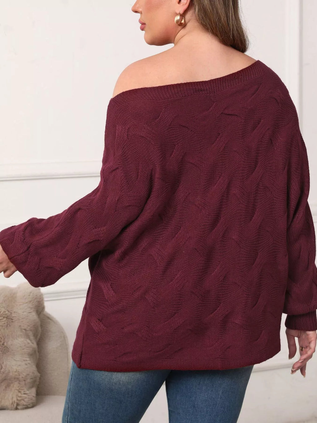 Plus Size Off-Shoulder Long Sleeve Sweater