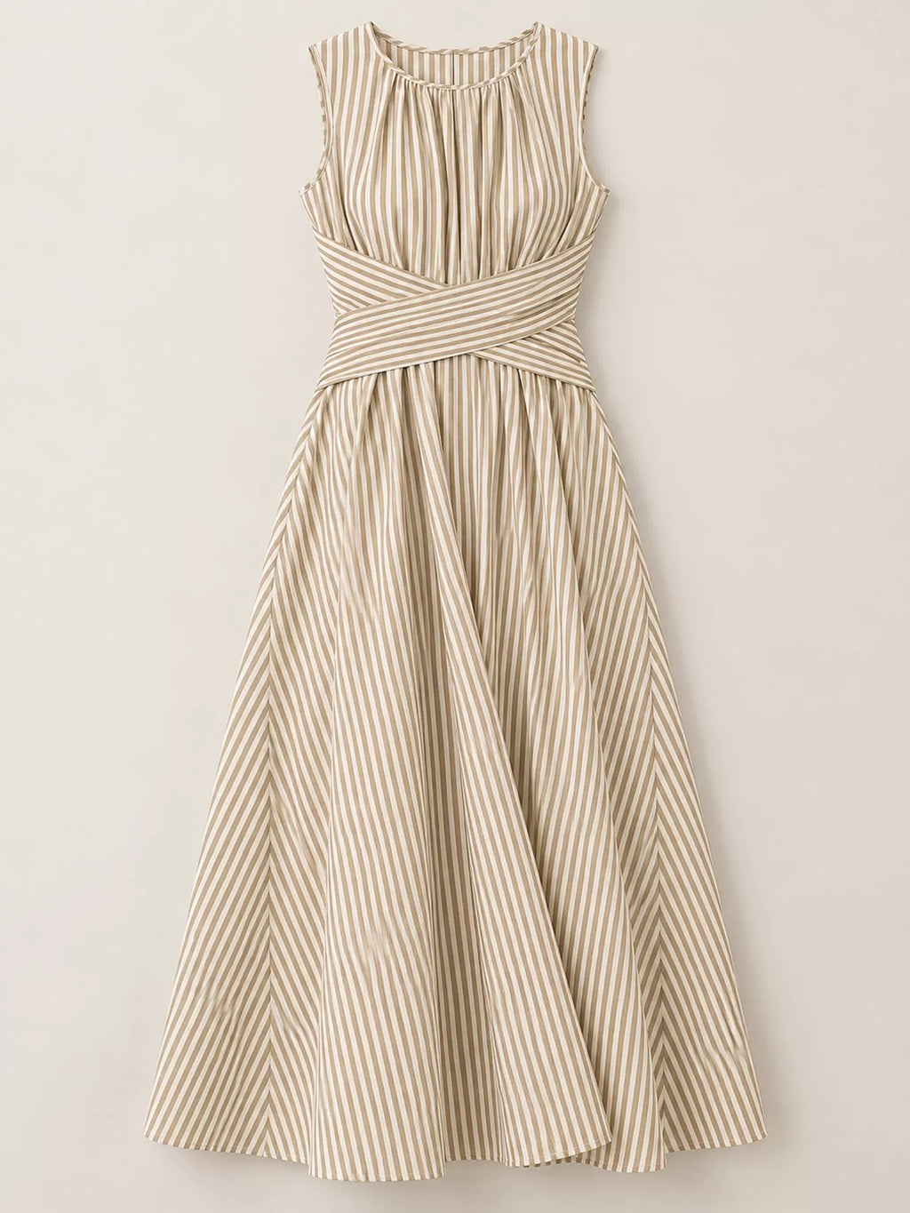 Full Size Sleeveless Striped Maxi Dress with Criss-Cross Waist Detail Plus Size