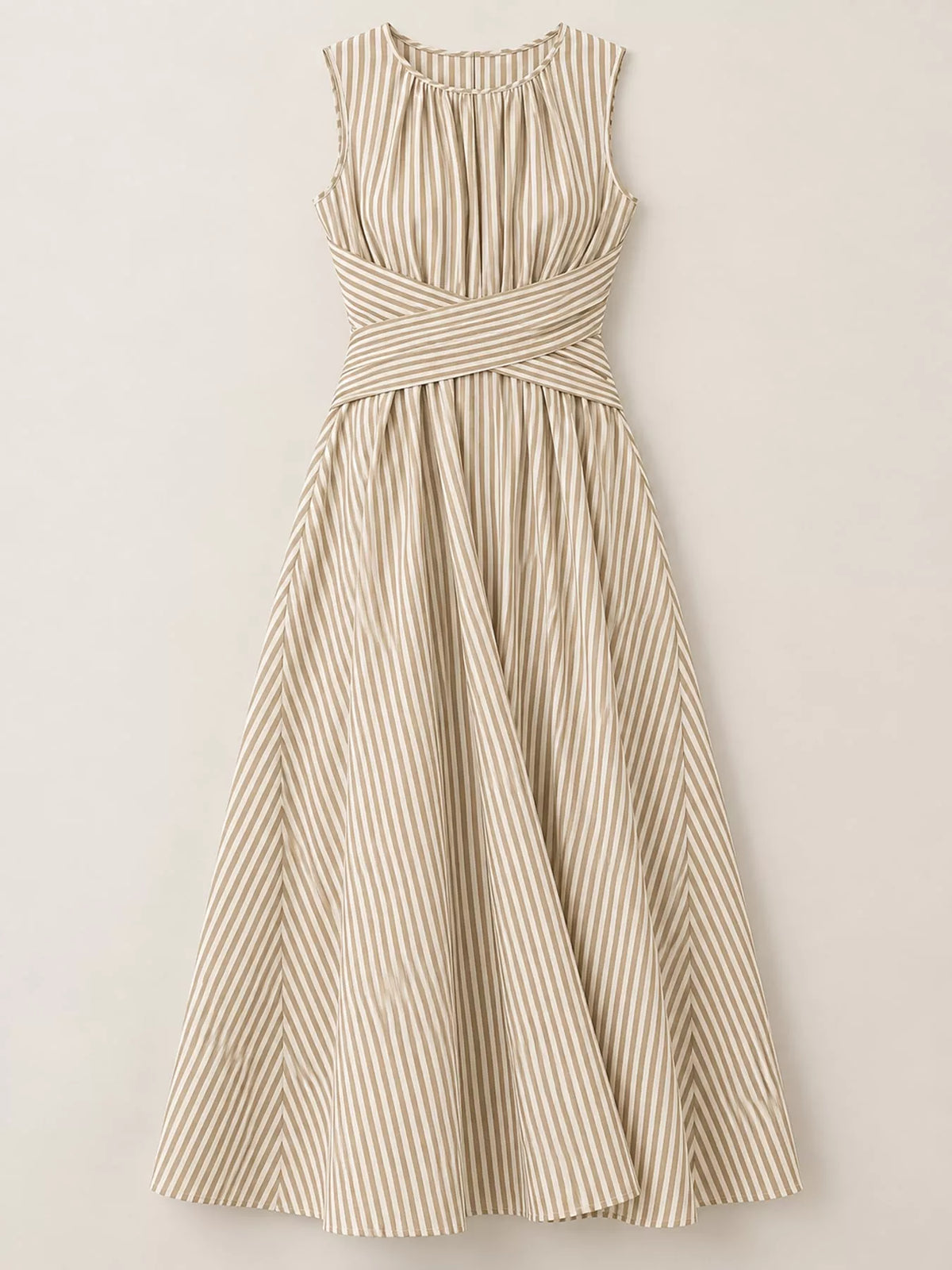 Full Size Sleeveless Striped Maxi Dress with Criss-Cross Waist Detail Plus Size