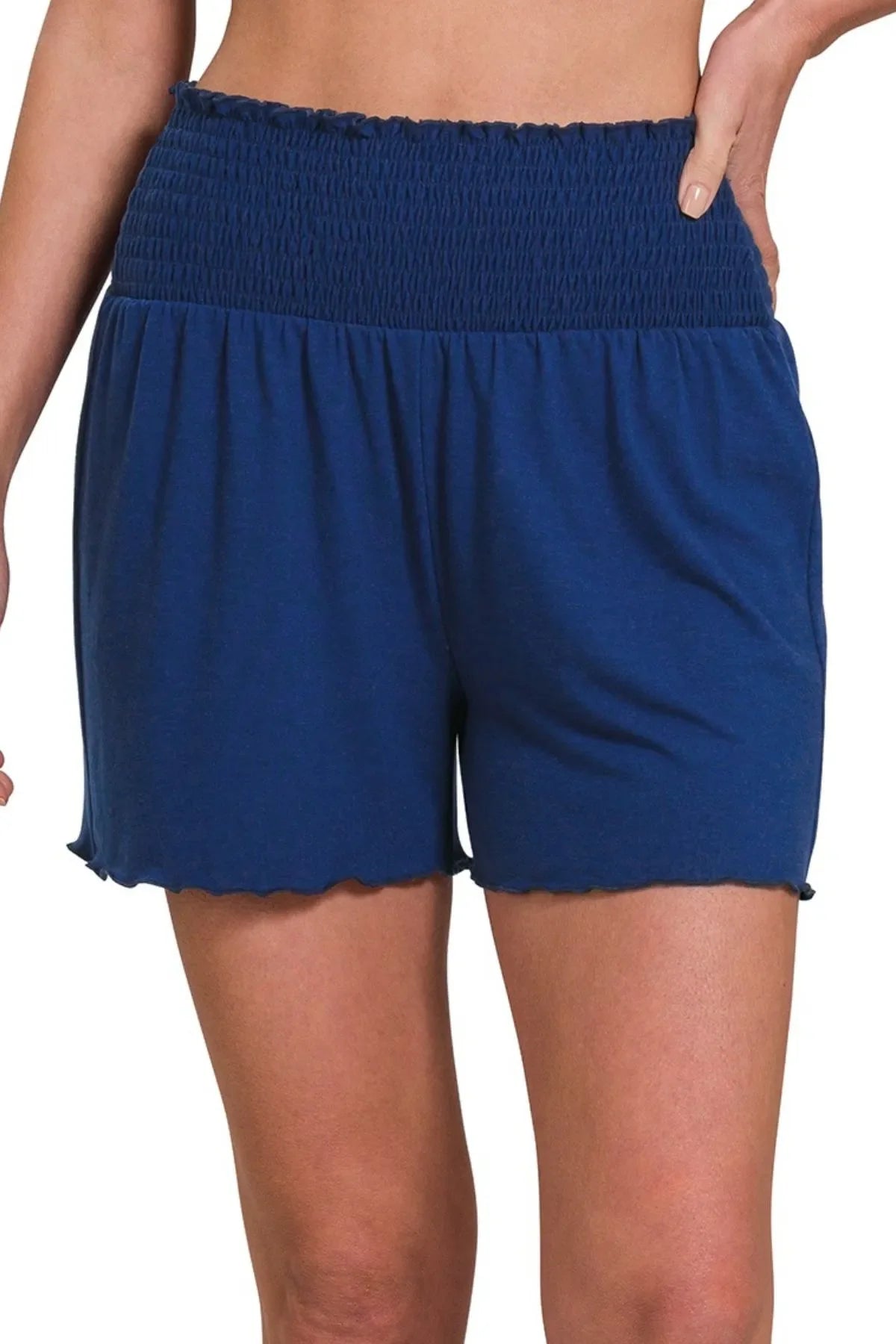 Elastic Waist Smocked Shorts with Pockets