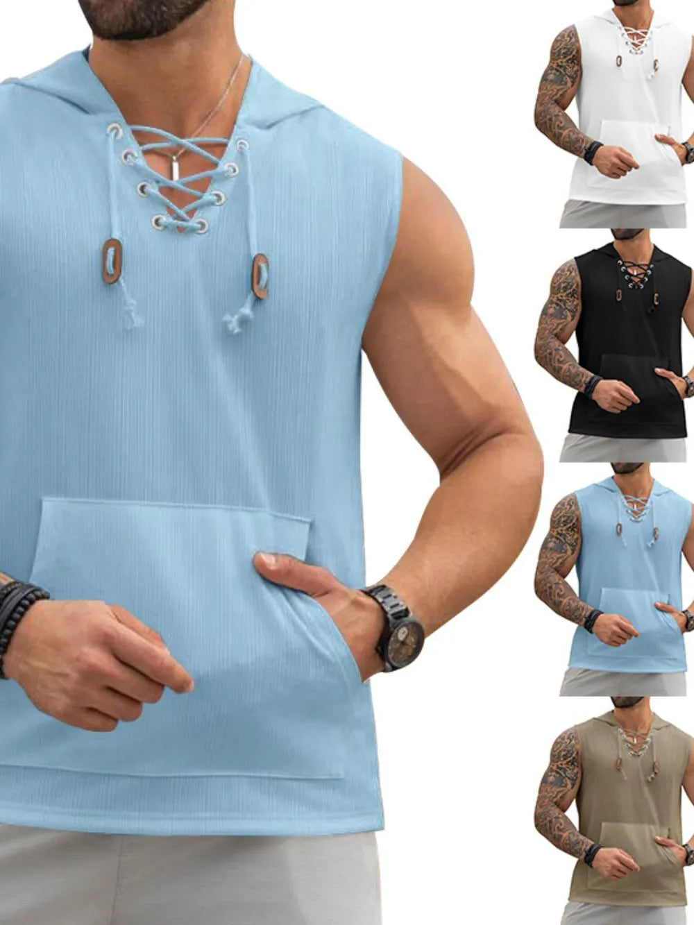 Men's Lace Up Hooded Top
