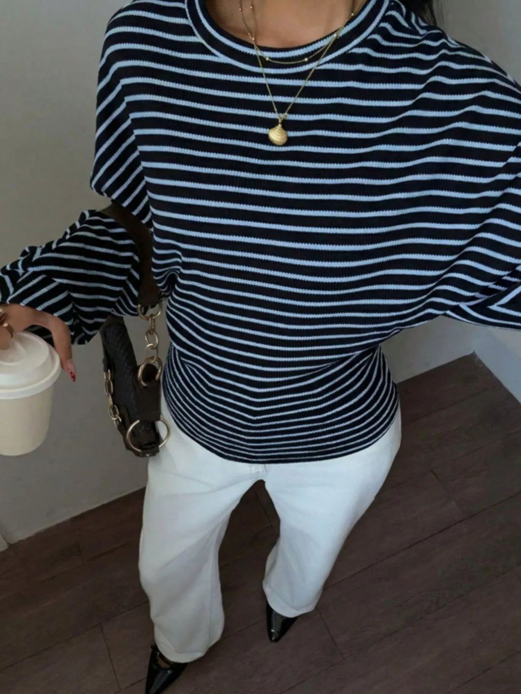 Casual Striped Long Sleeve Batwing T-Shirt