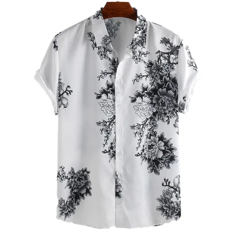 Men's Full Size Printed Short Sleeve Casual Shirt Plus Size