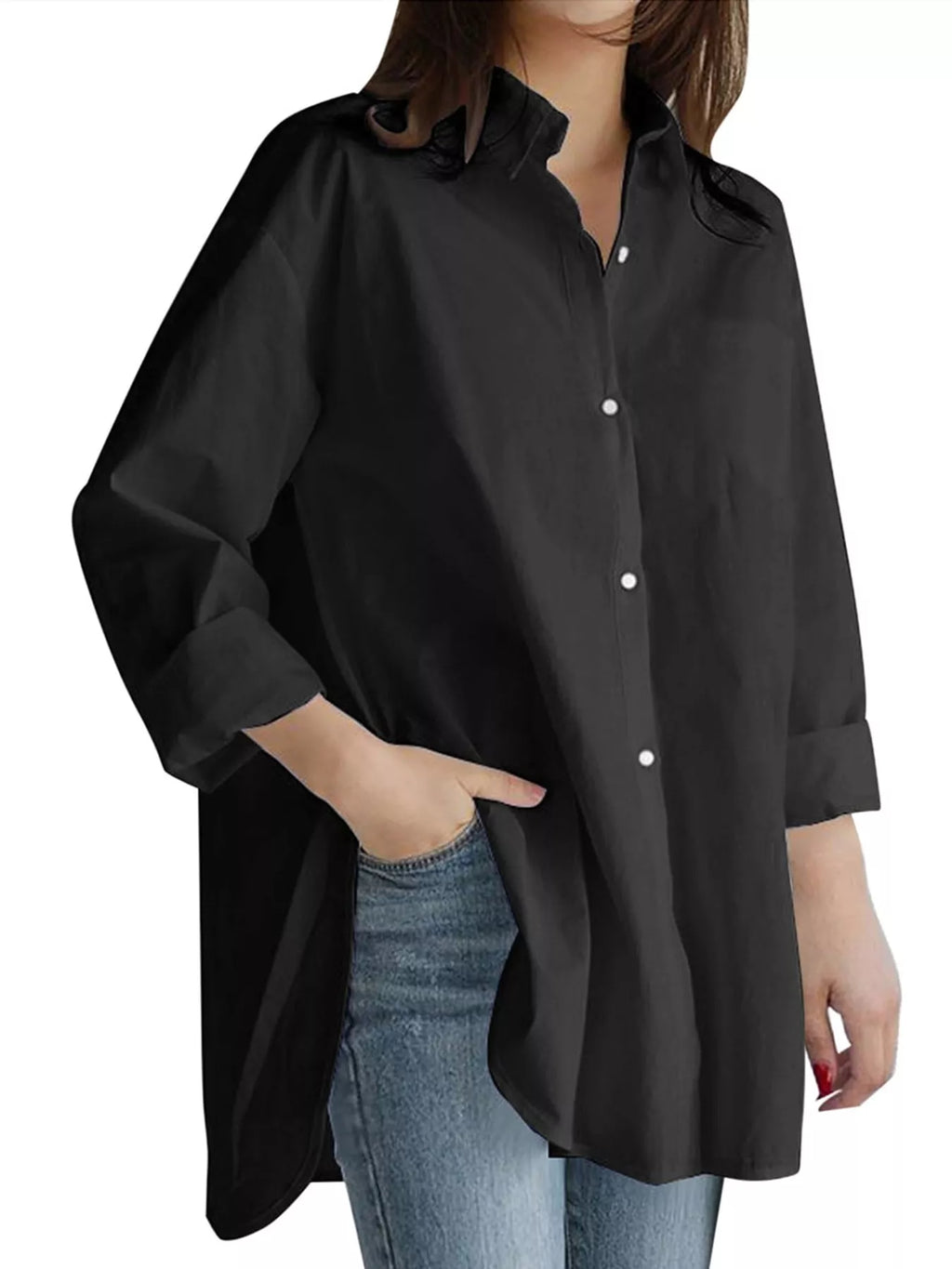 Full Size Oversized Button-Down Long Sleeve Shirt Plus Size