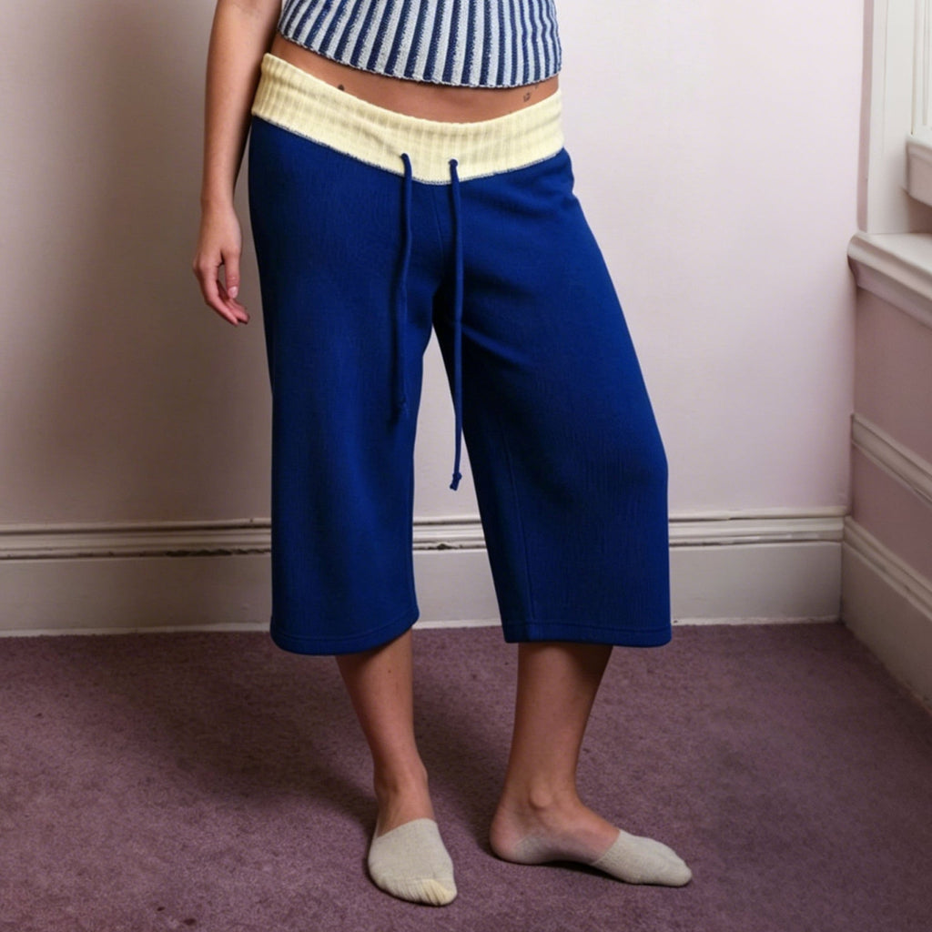 New Womens Summer Casual Pants With A Color-block Ribbed Waistband