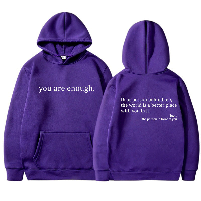 Womens Letter-Print Pocket Drawstring Hoodie With Fleece Lining