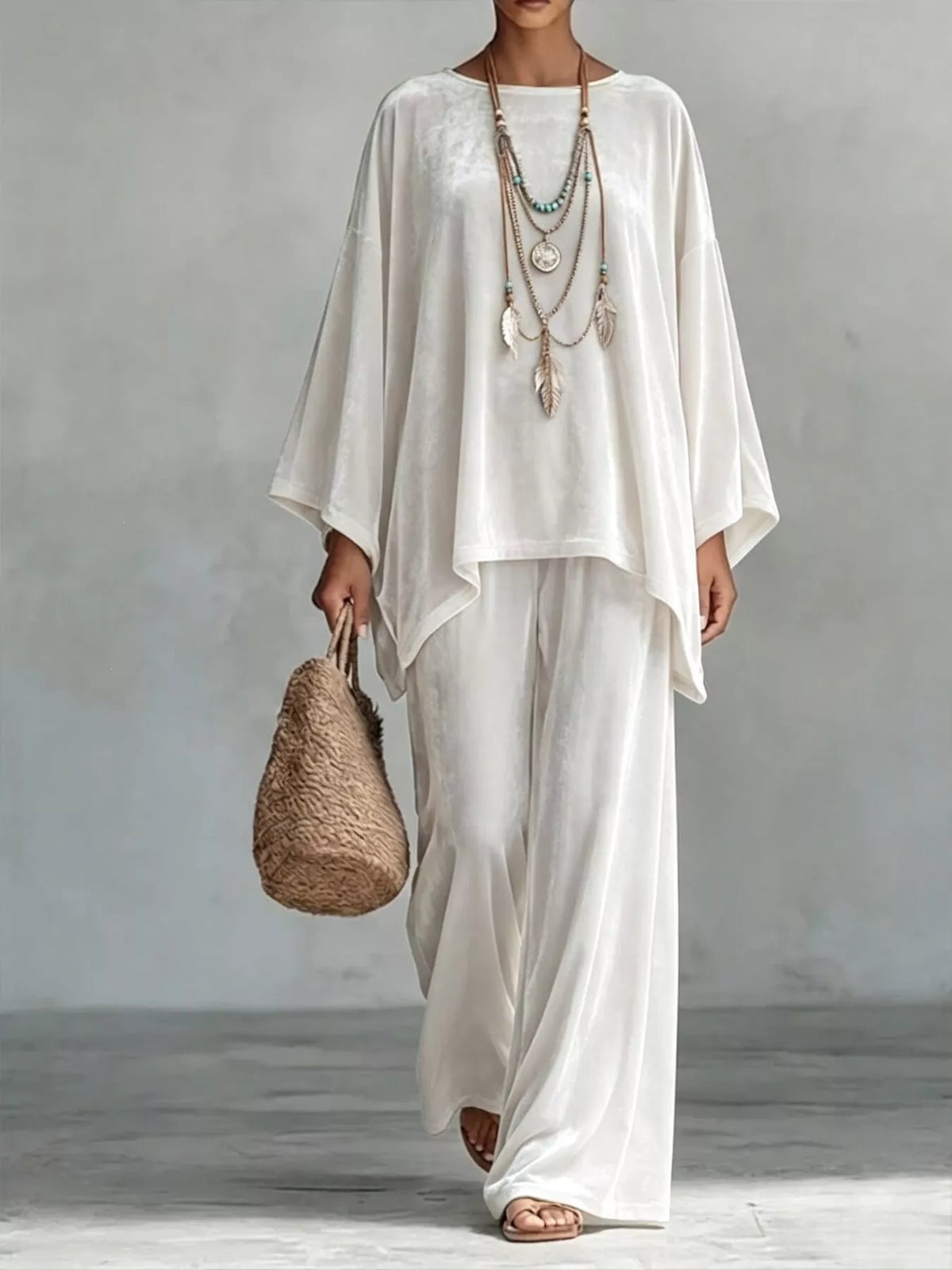 Full Size Asymmetrical Top and Wide Leg Pants Set Plus Size