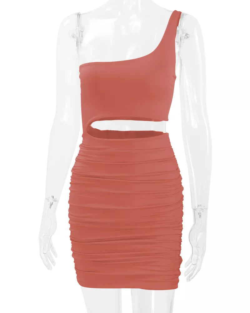 One-Shoulder Cutout Ruched Bodycon Mini Dress