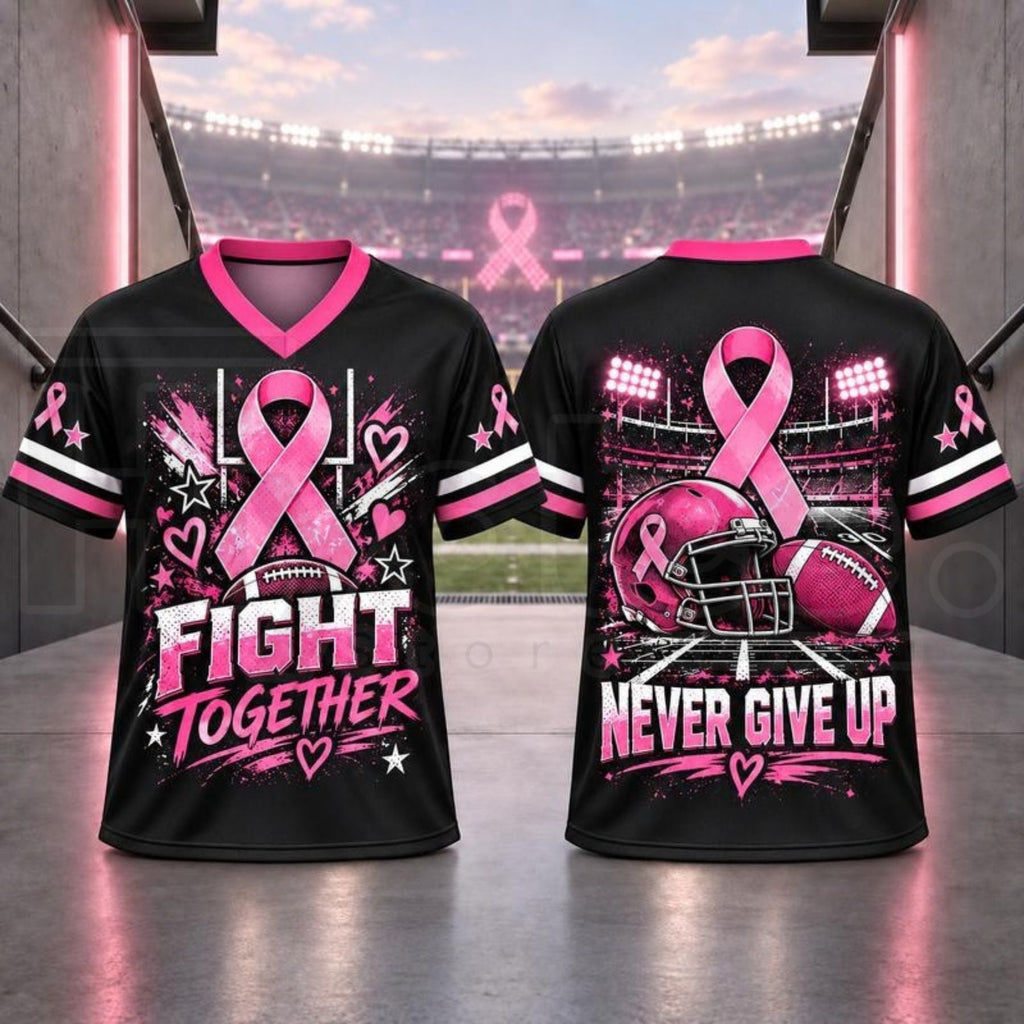 Breast Cancer Awareness Football Jersey – Pink Ribbon V-Neck Game Day Top