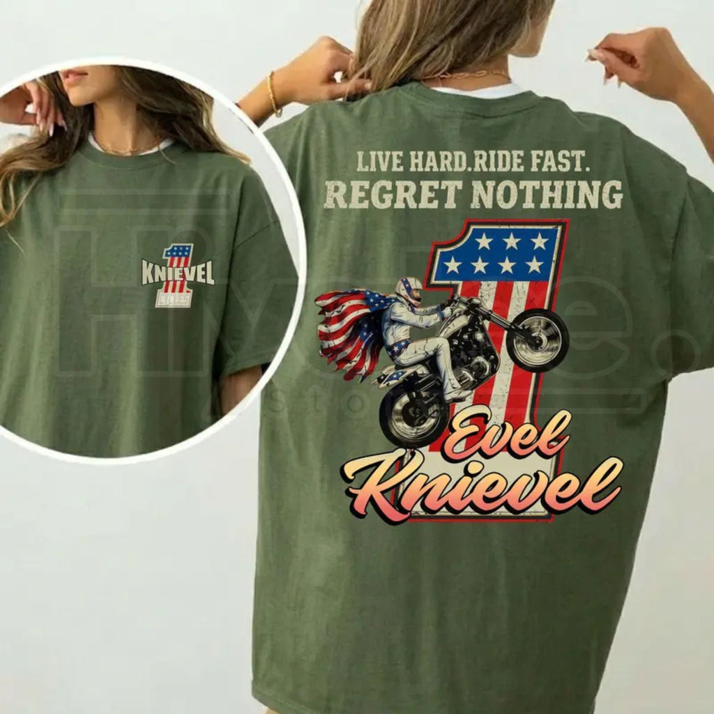 Vintage Evel Knievel Tee – Live Hard Ride Fast American Rider T-Shirt