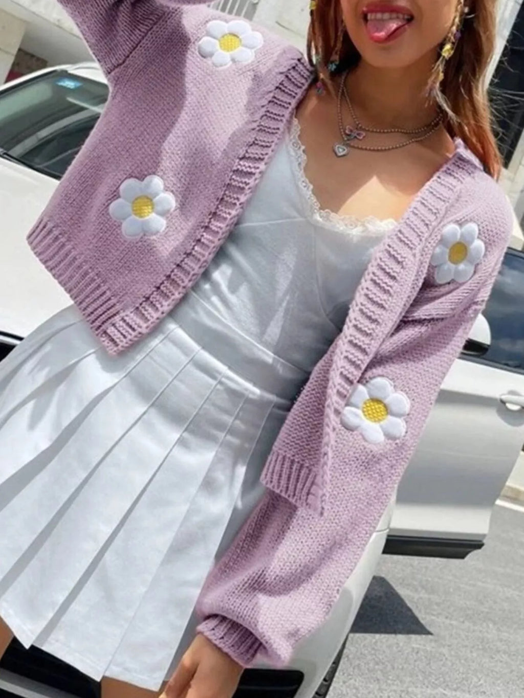 Floral Open Front Knit Cardigan