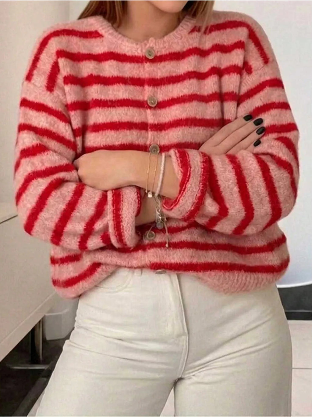 Striped Button-Down Cardigan