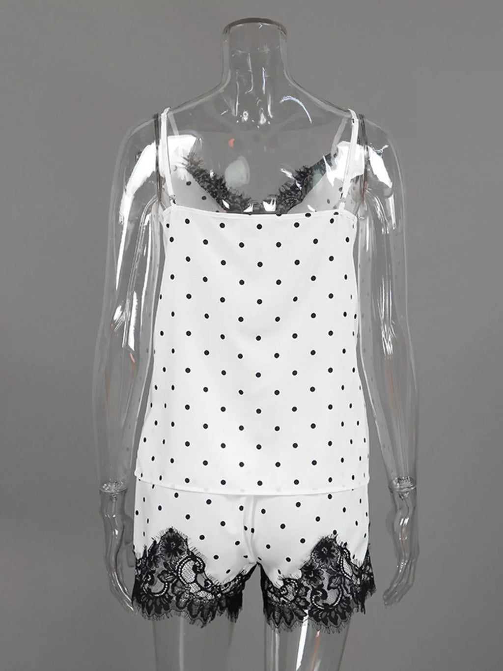 Polka Dot Lace Trim Cami & Cardigan and Shorts Set