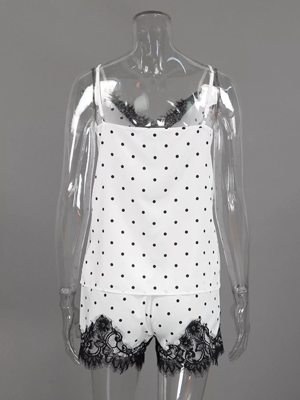 Polka Dot Lace Trim Cami & Cardigan and Shorts Set