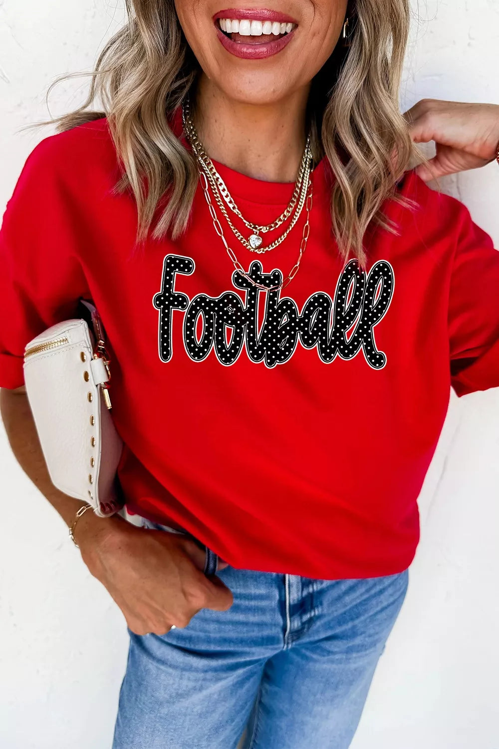 Full Size Football Polka Dot Letter Graphic Game Day T Shirt Plus Size