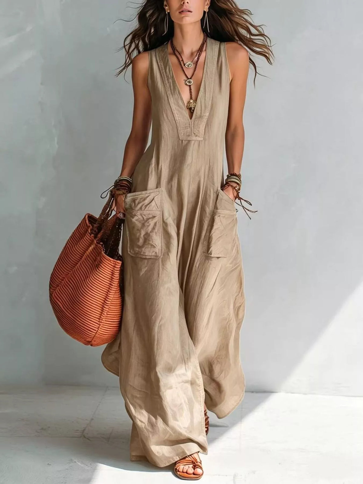 Full Size V-Neck Sleeveless Wide-Leg Jumpsuit Plus Size