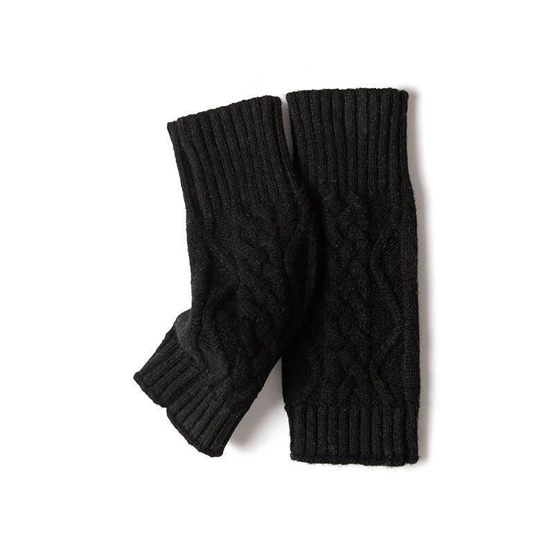 Solid Color Knitted Cashmere Fingerless Gloves