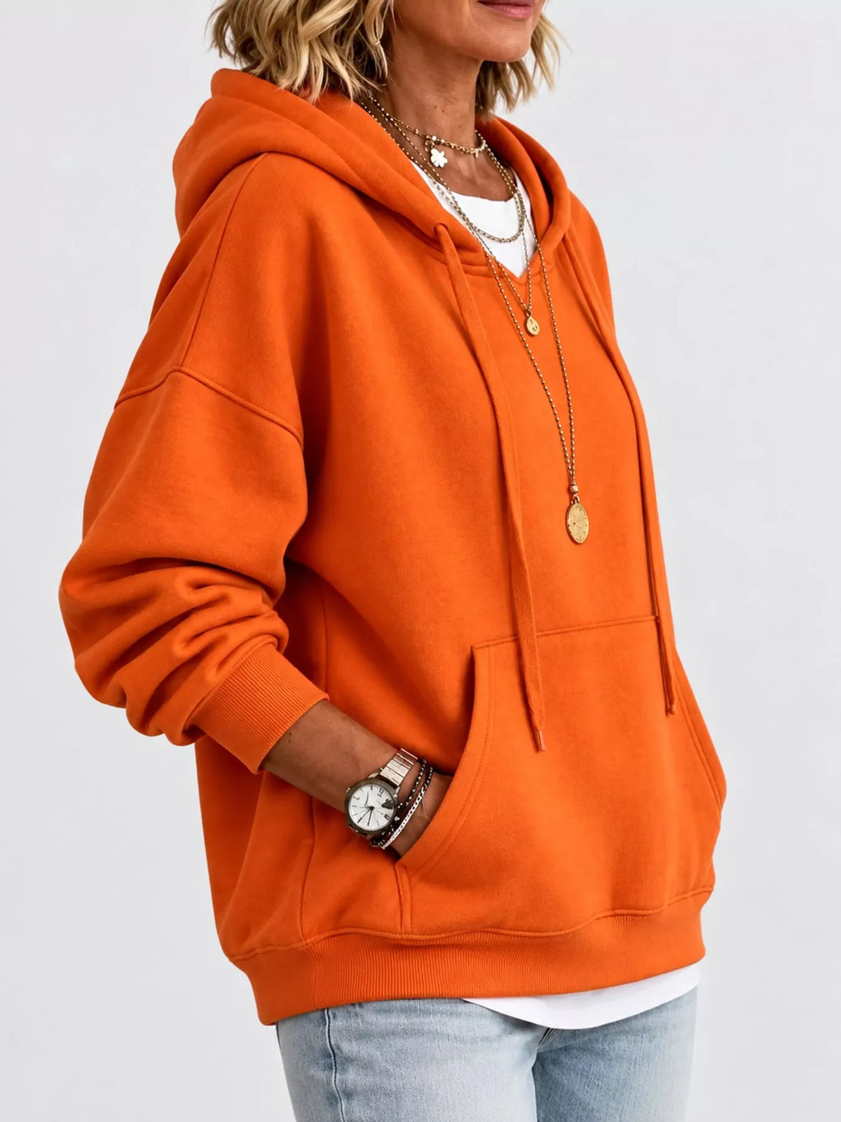 Drawstring Dropped Shoulder Hoodie
