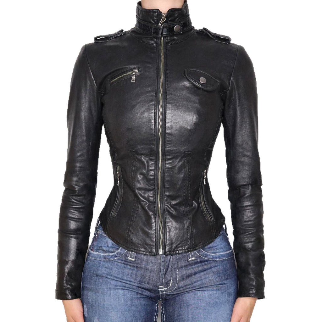 Locomotive Style Collar Leather Patchwork Waist-slimming Jacket