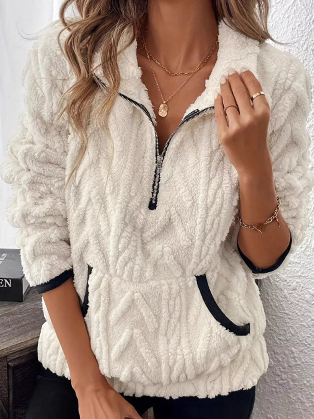 Full Size Quarter-Zip Sherpa Sweatshirt Plus Size