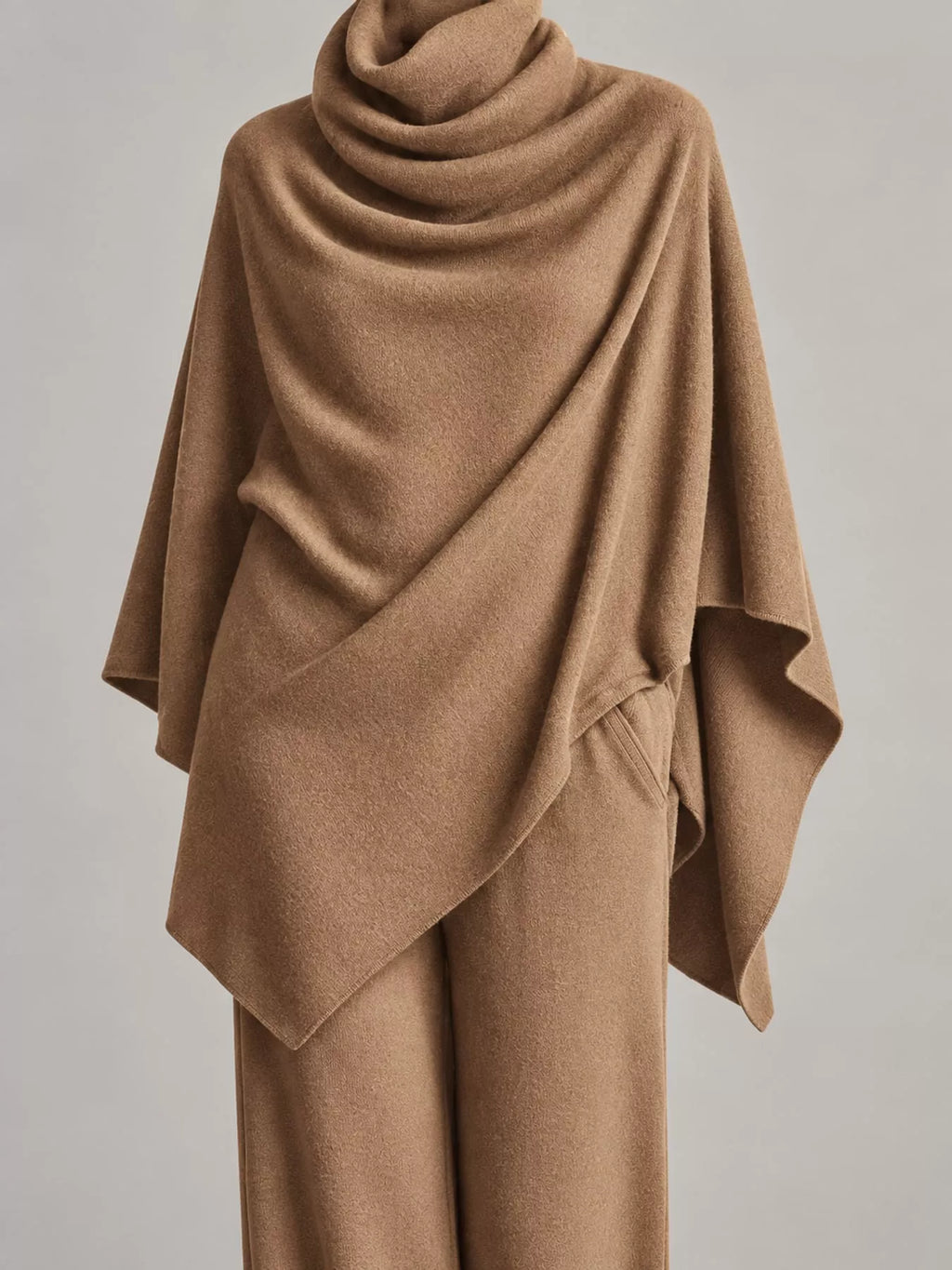 Full Size Turtleneck Poncho and Wide-Leg Pants Set Plus Size