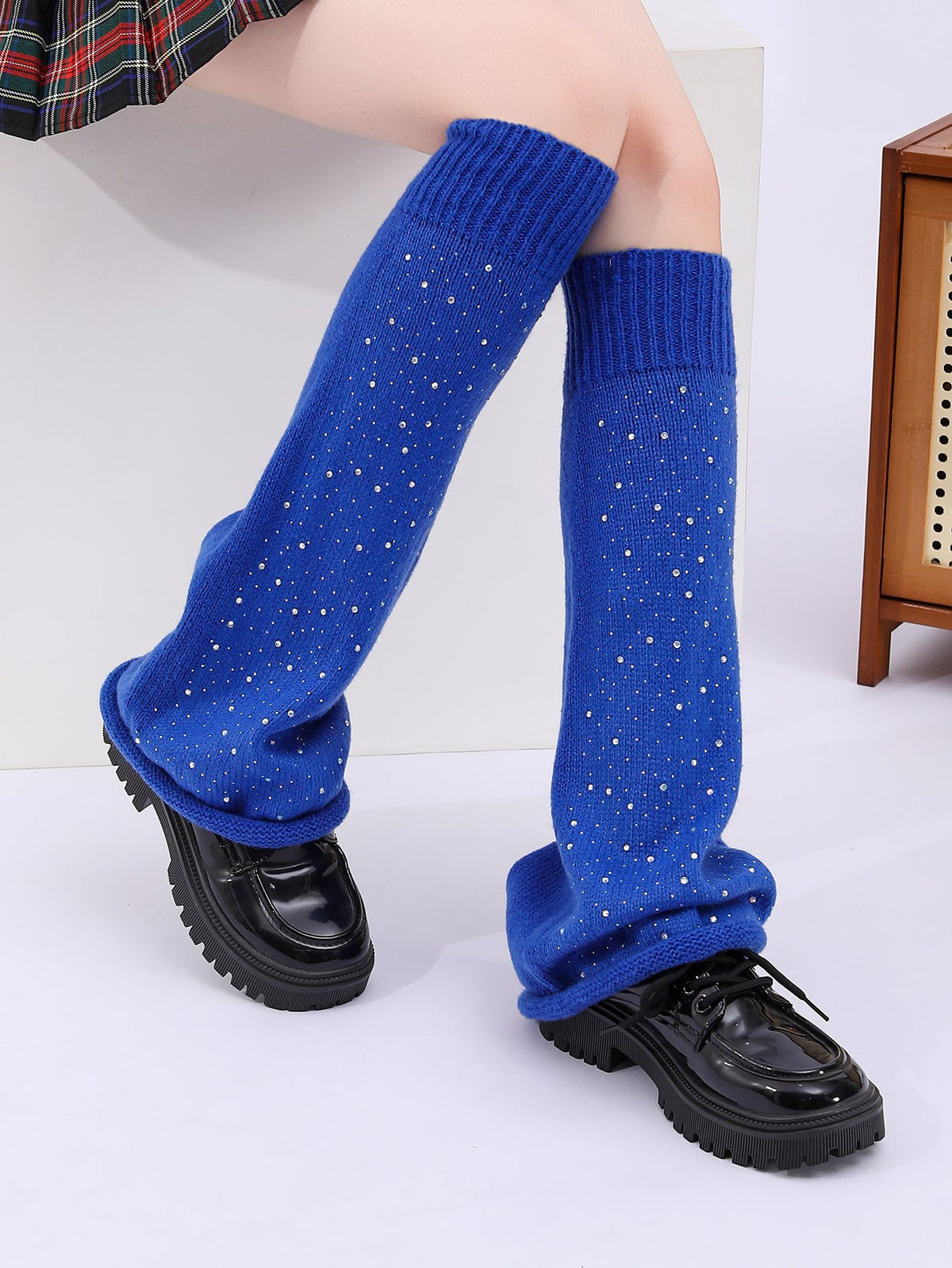 Women Girls Neon Color Flared Knit Rhinestone Sock Cuffs Leg Warmer Slouch Socks For Clubwear Party Daily