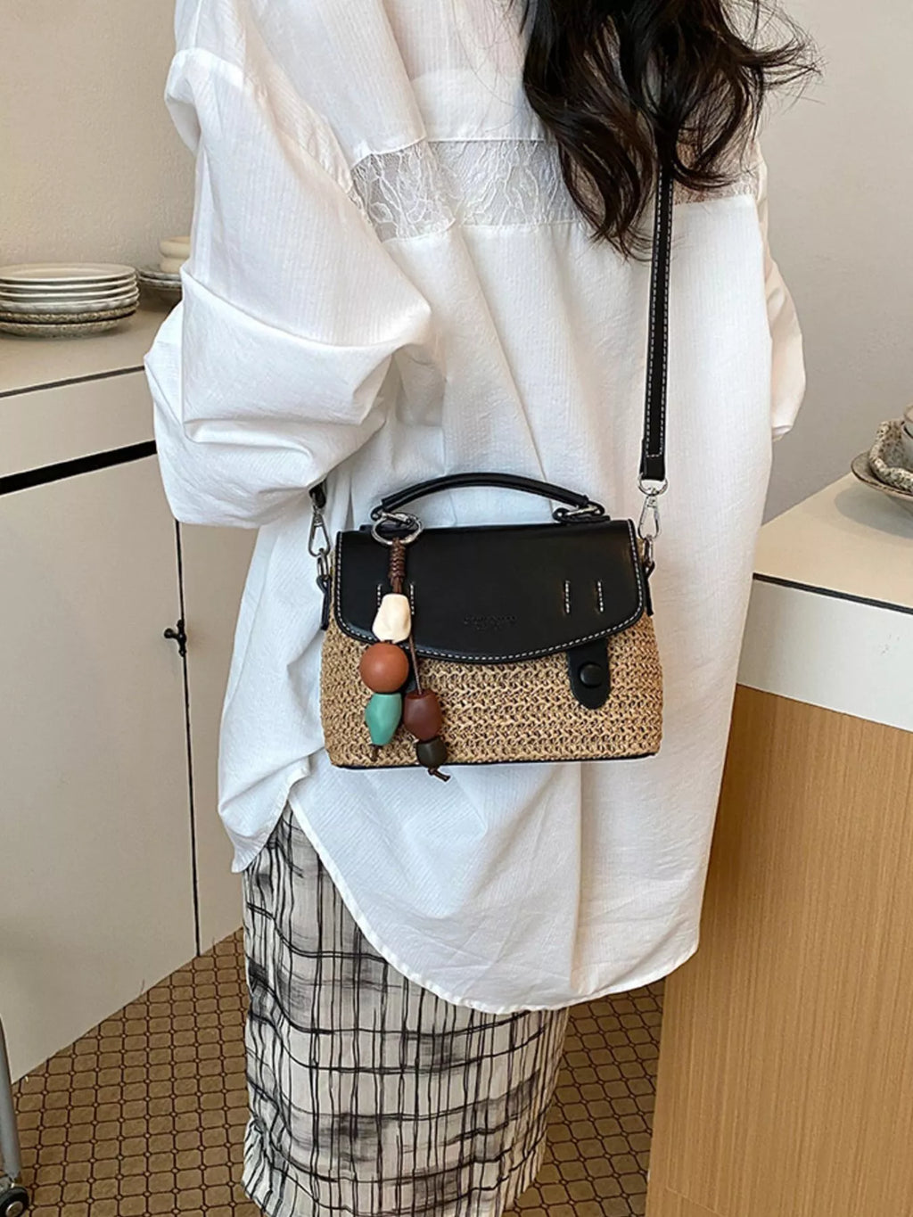 Two-Tone Woven Crossbody Bag