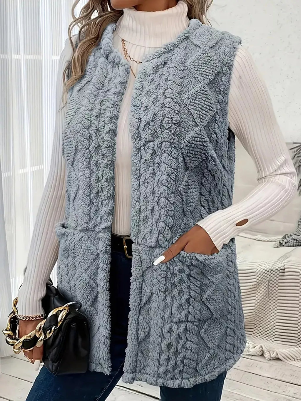 Sherpa Open Front Vest Coat