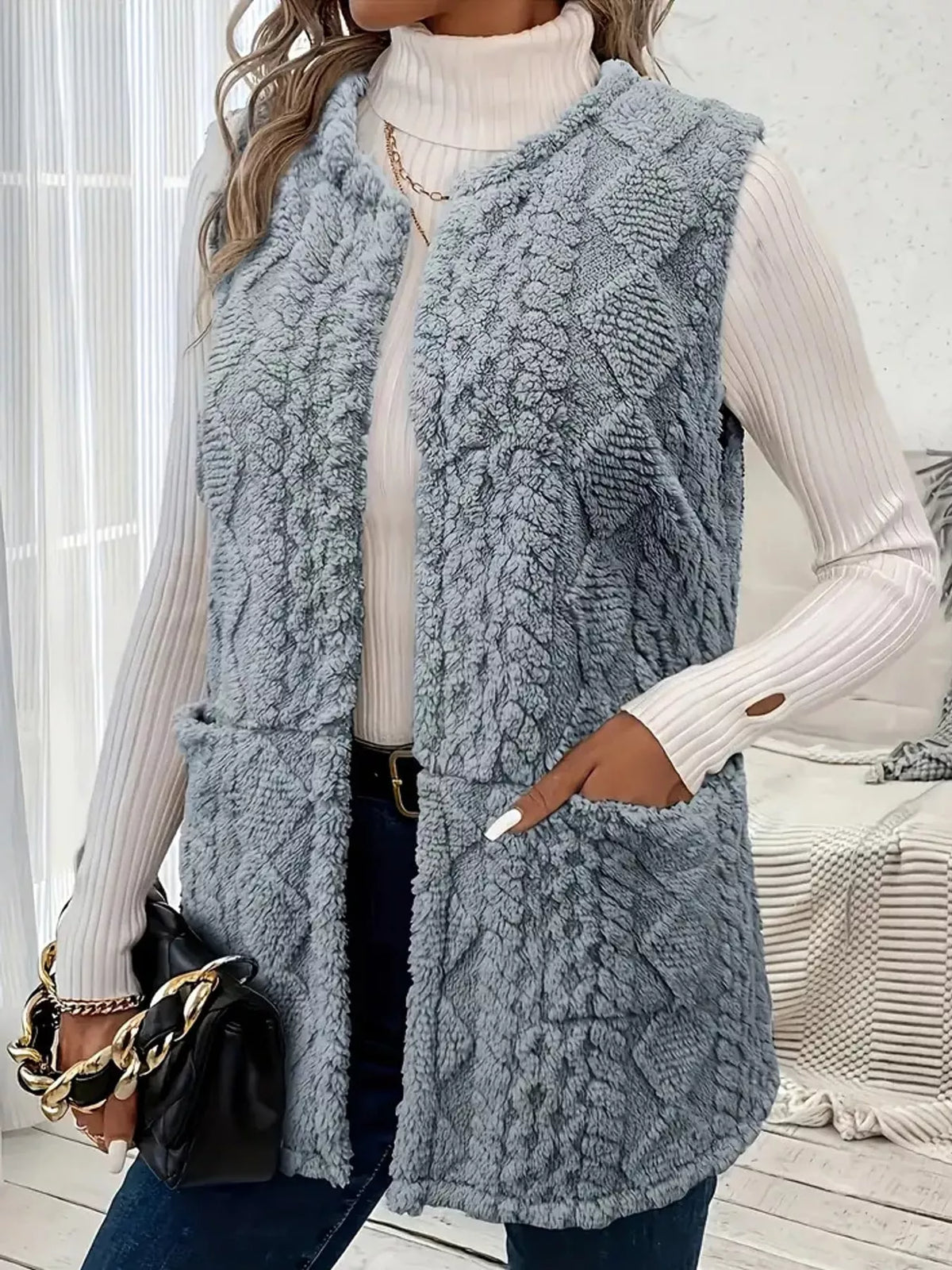 Sherpa Open Front Vest Coat