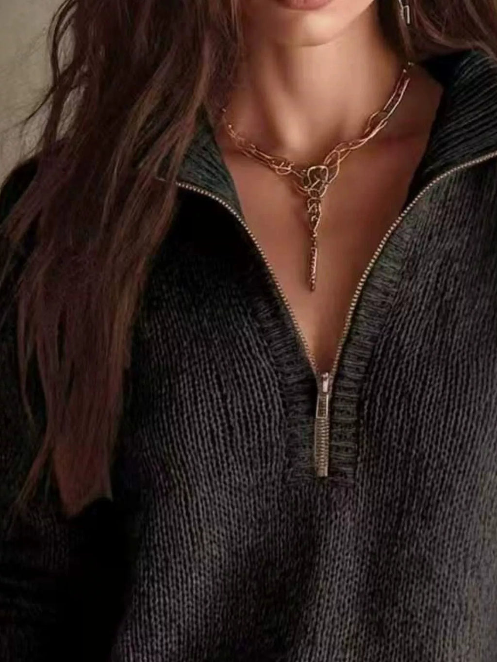 Half Zip Dropped Shoulder Sweater