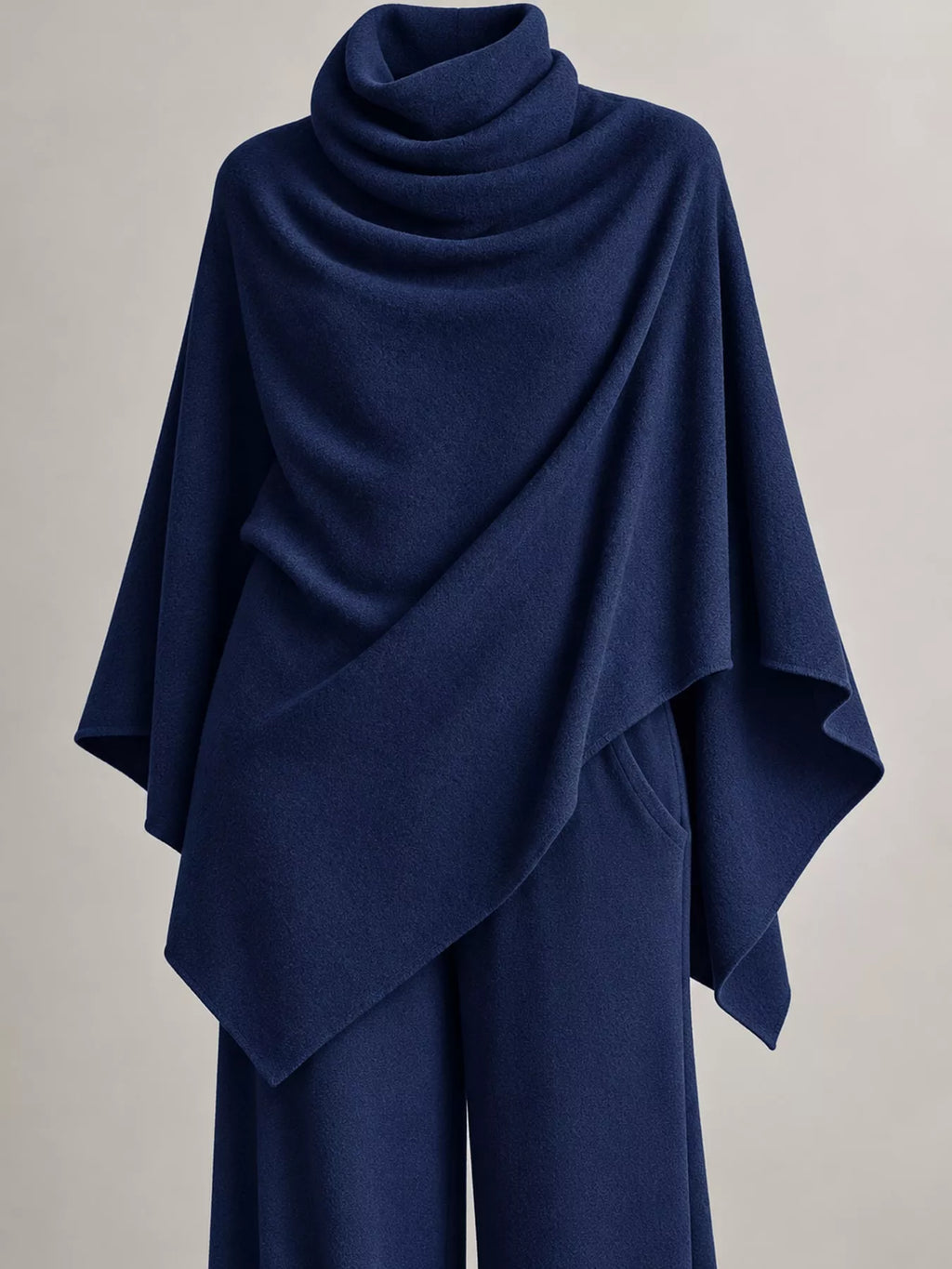 Full Size Turtleneck Poncho and Wide-Leg Pants Set Plus Size