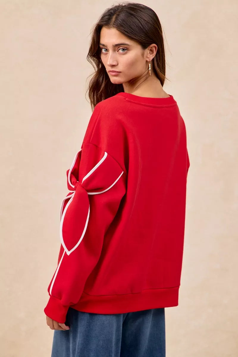 BiBi Bow Detail Sleeves Fleece Sweatshirt