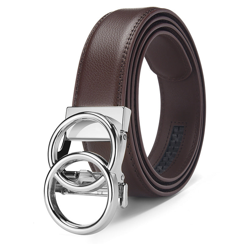Automatic Buckle Real Leather 14-grain Belt Can Be Fixed  Simple Business Belt 3.5cm.