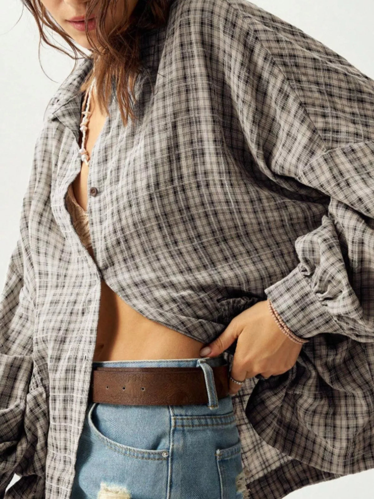 Oversized Plaid Button-Down Shirt