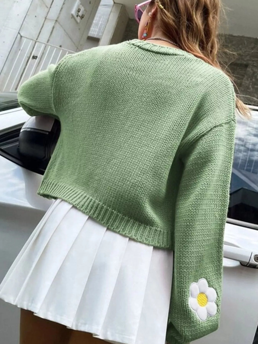 Floral Open Front Knit Cardigan