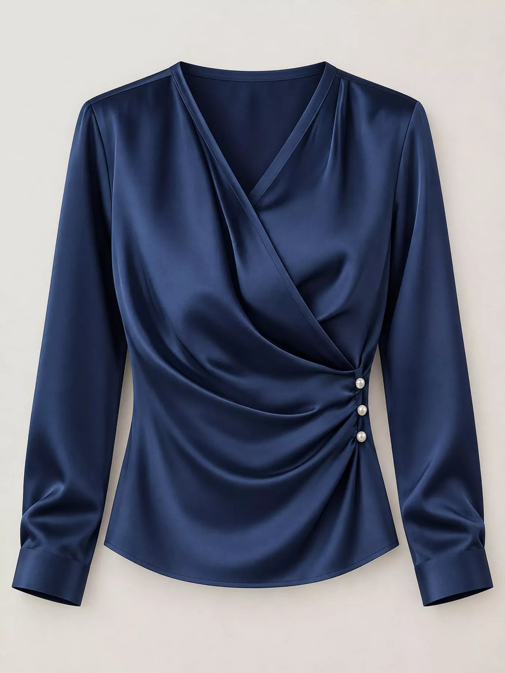 Satin Surplice Long Sleeve Blouse