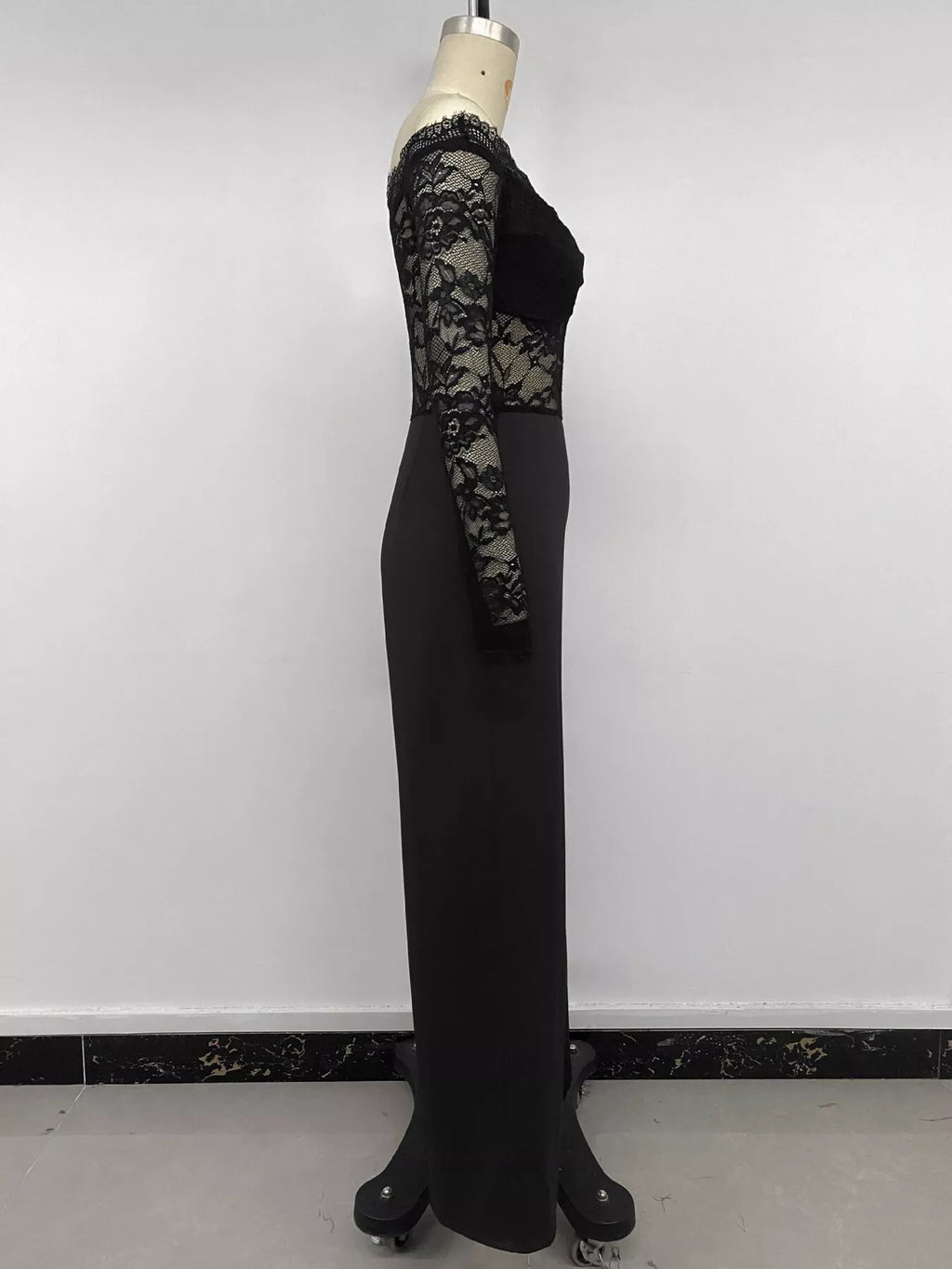 Off-Shoulder Lace Long Sleeve Wide-Leg Jumpsuit