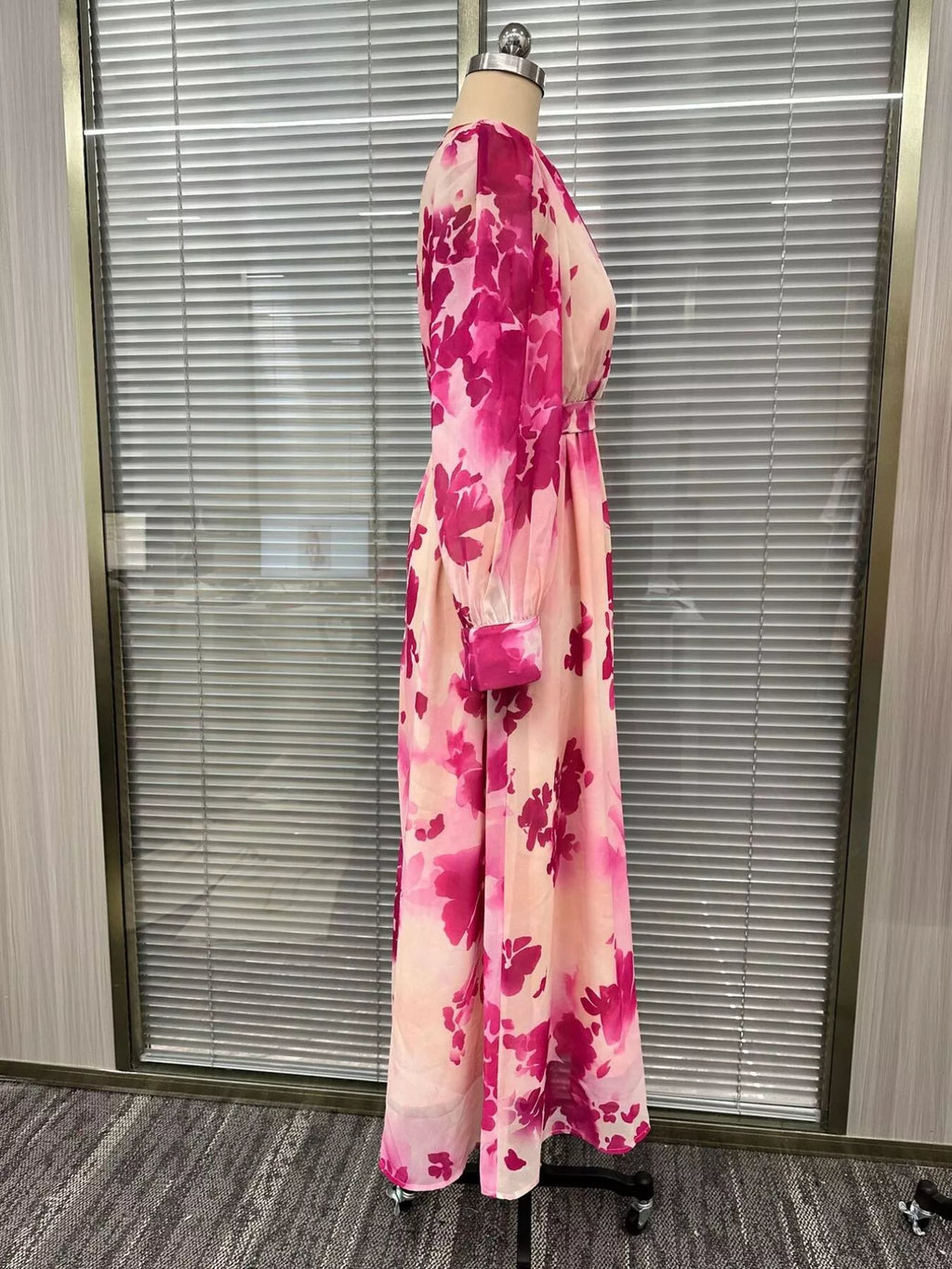 Floral Print Maxi Dress with Waist-Tie Detail