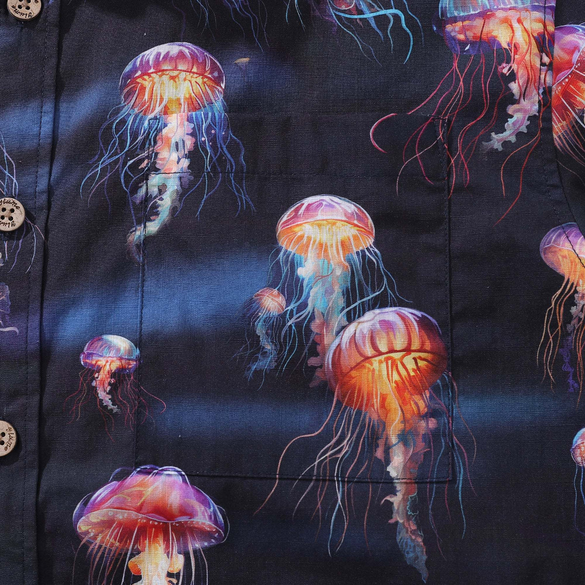Men's Ocean Hawaiian Short Sleeve Cotton Resort Wear Shirt Jellyfish Print Luminescent Dreams By Amy