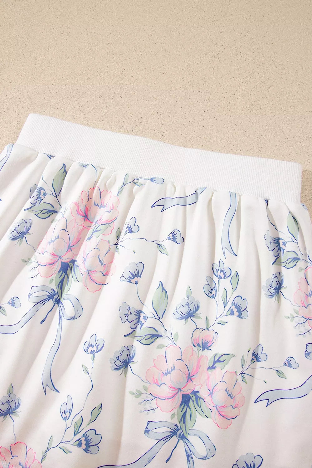 Floral Print Long Sleeve Top Elastic Waist Skort Two Piece Set