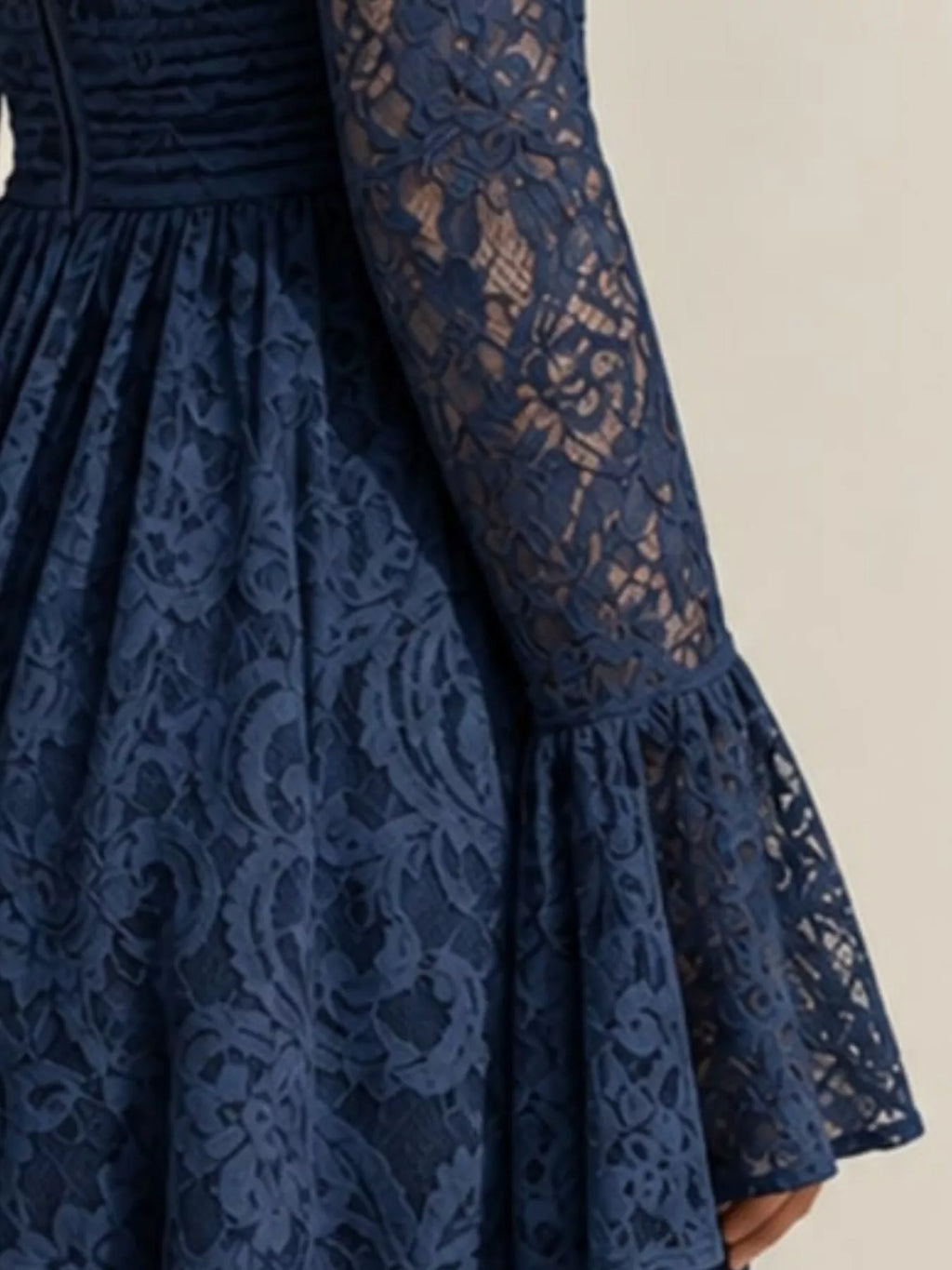 V-Neck Lace Flare Sleeve Maxi Dress