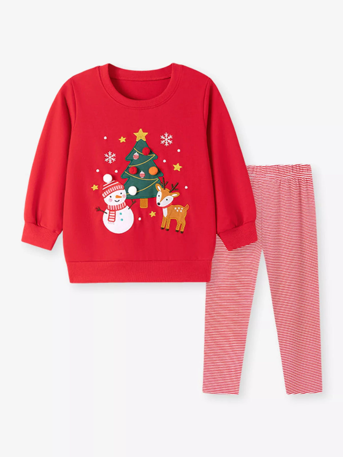 Children's Christmas Themed Sweatshirt and Striped Leggings Set