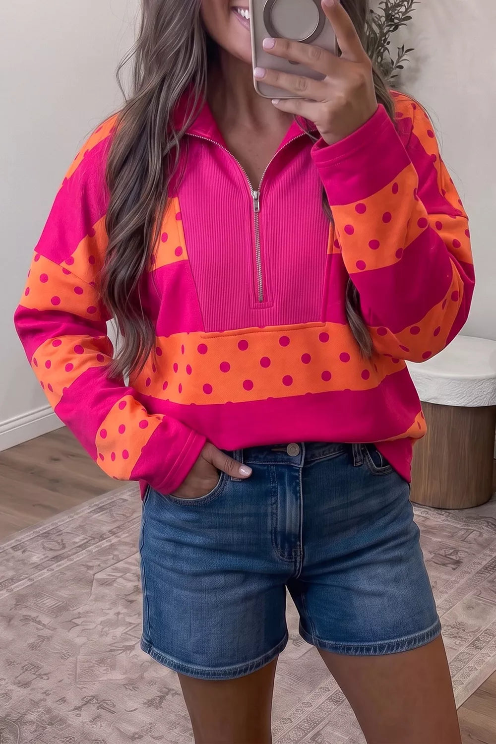 Polka Dot Quarter-Zip Sweatshirt