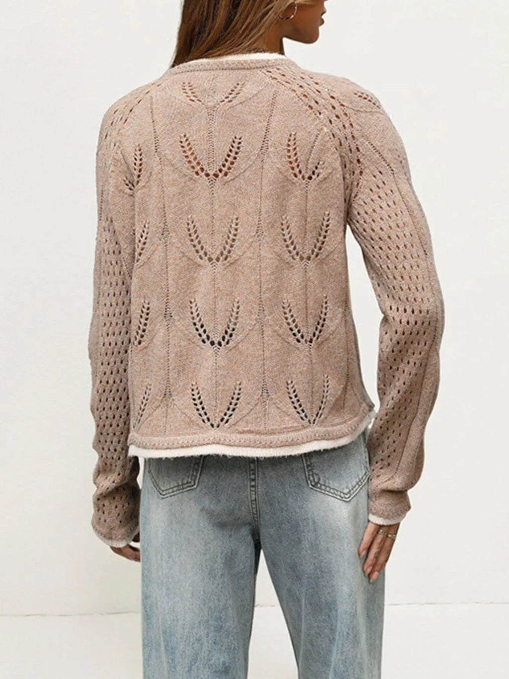 Hollow-Out Knit Button-Down Cardigan